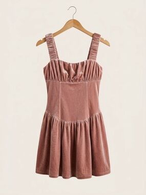 LOVELO / Boutique / Velvet Ruched Strap Mini Dress - Mauve Pink/ NWT / 17-ptp